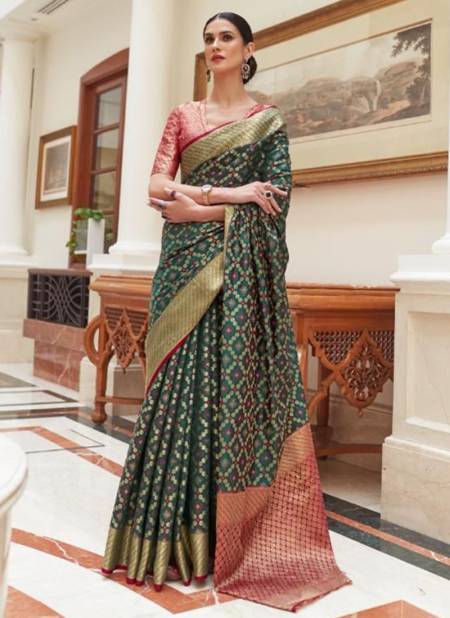 Dark Green Colour RAJTEX KOSHIYA SILK Traditional Wedding Wear Patola Silk Heavy Saree Collection 250001